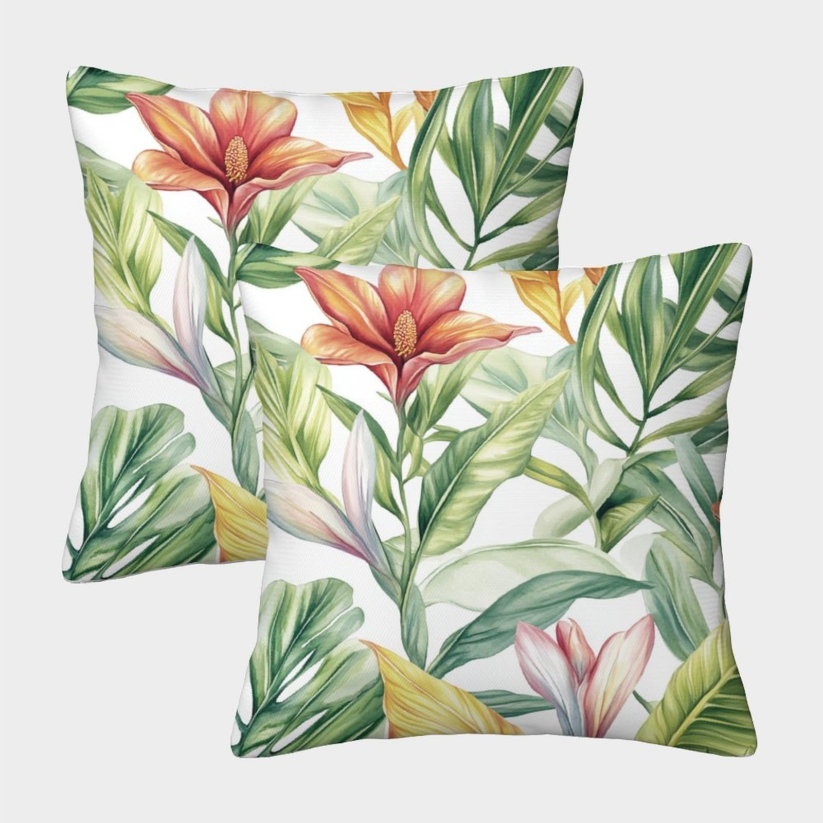 kaiyun 2 Pack Tropical Leaves - Tulip 3D Image Printed Single-sided Cushion Cover 50x50cm