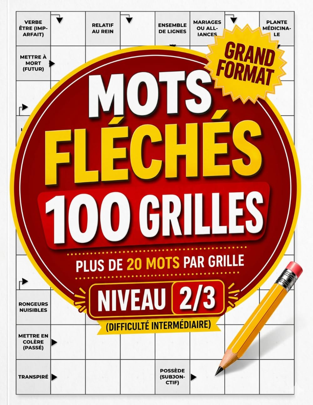 Mots Fléchés 100 Grilles: Plus de 20 mots par grille - Niveau 2/3 - Grand format - Difficulté intermédiaire