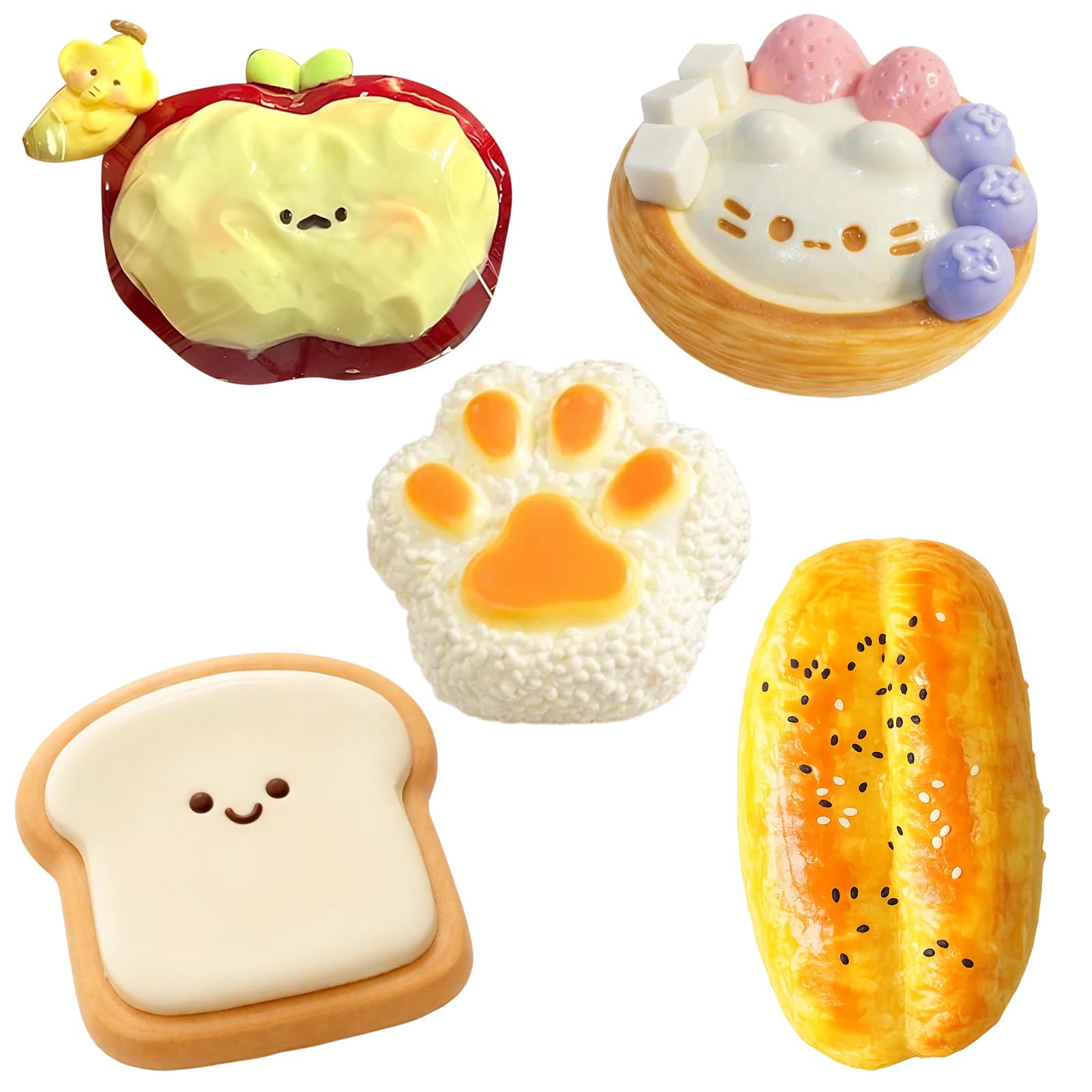 Taba Squishy, Five Food Squishies, Sensory Toys for Stress Relief and Focus Enhancement, Soft and Durable Material for Repeated Use, Compact Design for Easy Storage and Portability