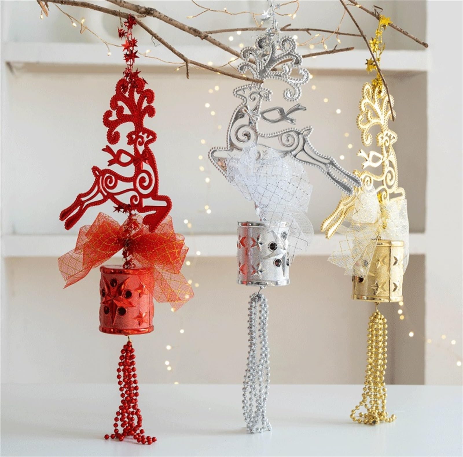 Campanelle Natale Campane Natalizie da 2 Pezzi Decorative Moderne Sospese for Interni Ed Esterni Decorazioni(Rot)