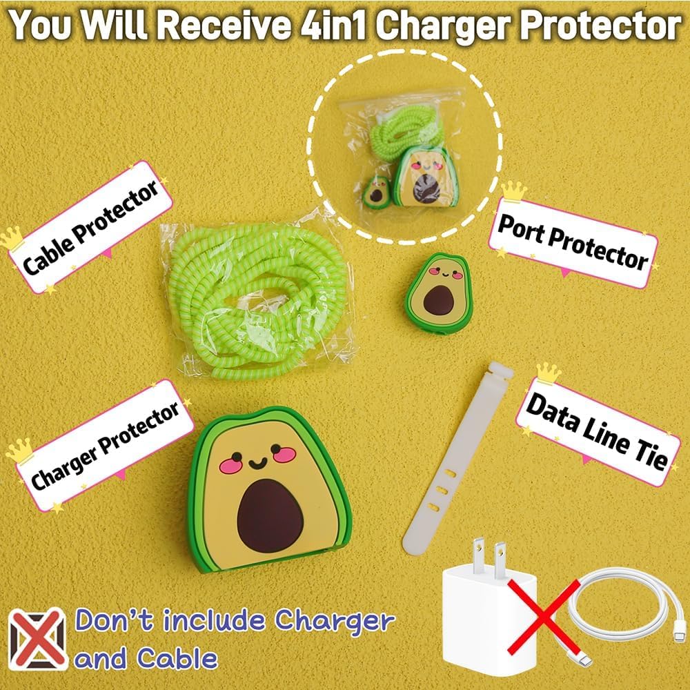 INEFABLE Cable Protector with 3D Cute Cartoon Case Cover for iPhone Charger 18W & 20W iPhone 14 13 12 11 Pro Max Full Charging Data Cable Protective Sleeves Set-1 1