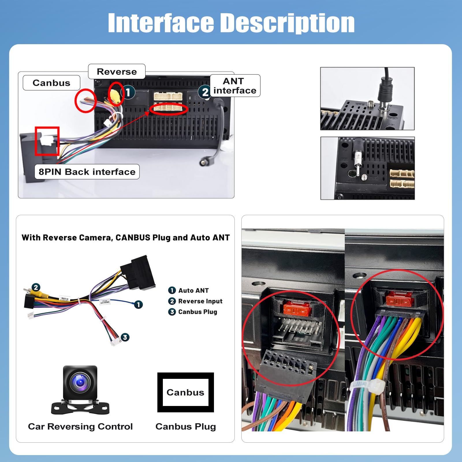 CAMECHO Cavo Adattatore ISO a 52 PIN per VW/Golf/Passat/Touareg/Polo/Touareg/Skoda/Seat con Antenna Radio, cavo di Controllo del Volante e cavo di Controllo della Retromarcia