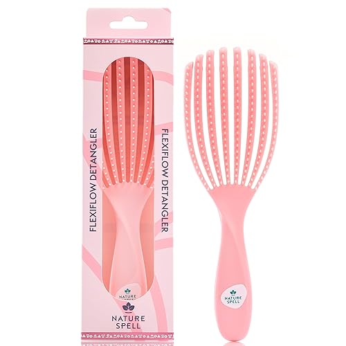 Nature Spell FlexiFlow Detangling Hair Brush, Flexible Strands for Gentle Brushing, Eliminates Knots & Reduces Breakage, Suitable for All Hair Types, Pink - Pink