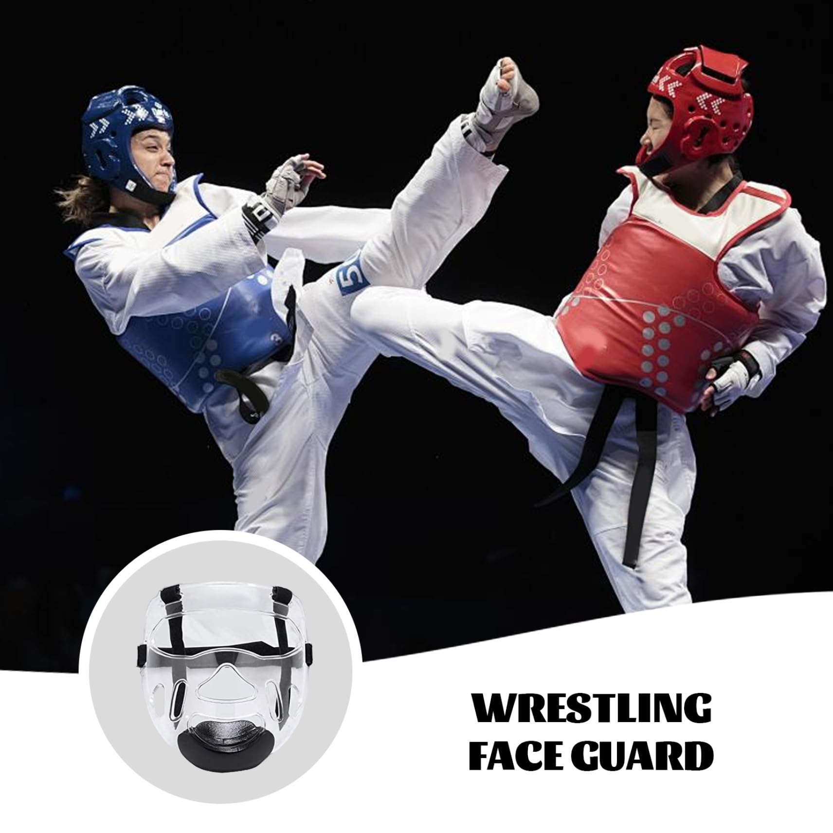 Protezione per il viso da wrestling resistente agli urti, traspirante, rimovibile, con imbottitura in schiuma, per taekwondo, combattimento, sabbia, karate