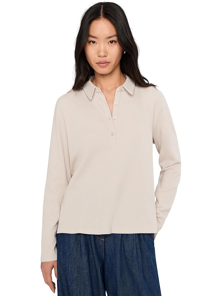 Taupe Eileen Fisher Crinkled Jersey Henley Top