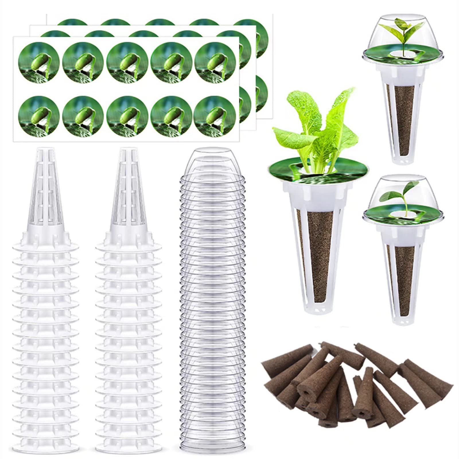 121PCS Hydroponic Seed Pod Kits, Aero Growing Kit with 30 PCS Grow Baskets 30 PCS Transparent Insulation Lids 30 PCS Plant Grow Sponges 30 PCS Labels 1 Tweezers for Seed Starting System