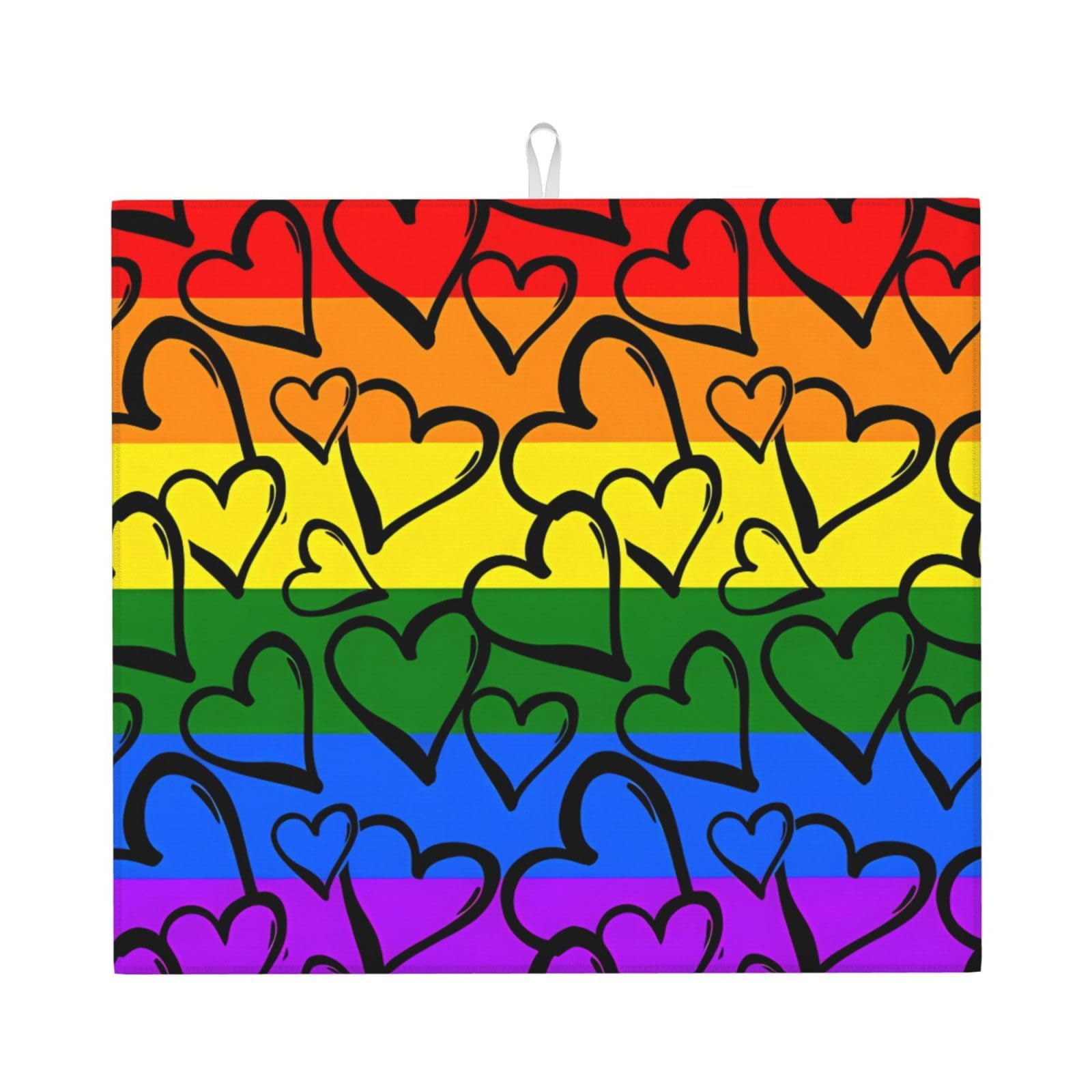HJFCZH Gay Pride Rainbow Pattern Prints Kitchen Drying Mat – Absorbent Microfiber Throw for Dishes, Non-Slip Counter Cover, Quick-Drying Layer with Fade-Resistant Print