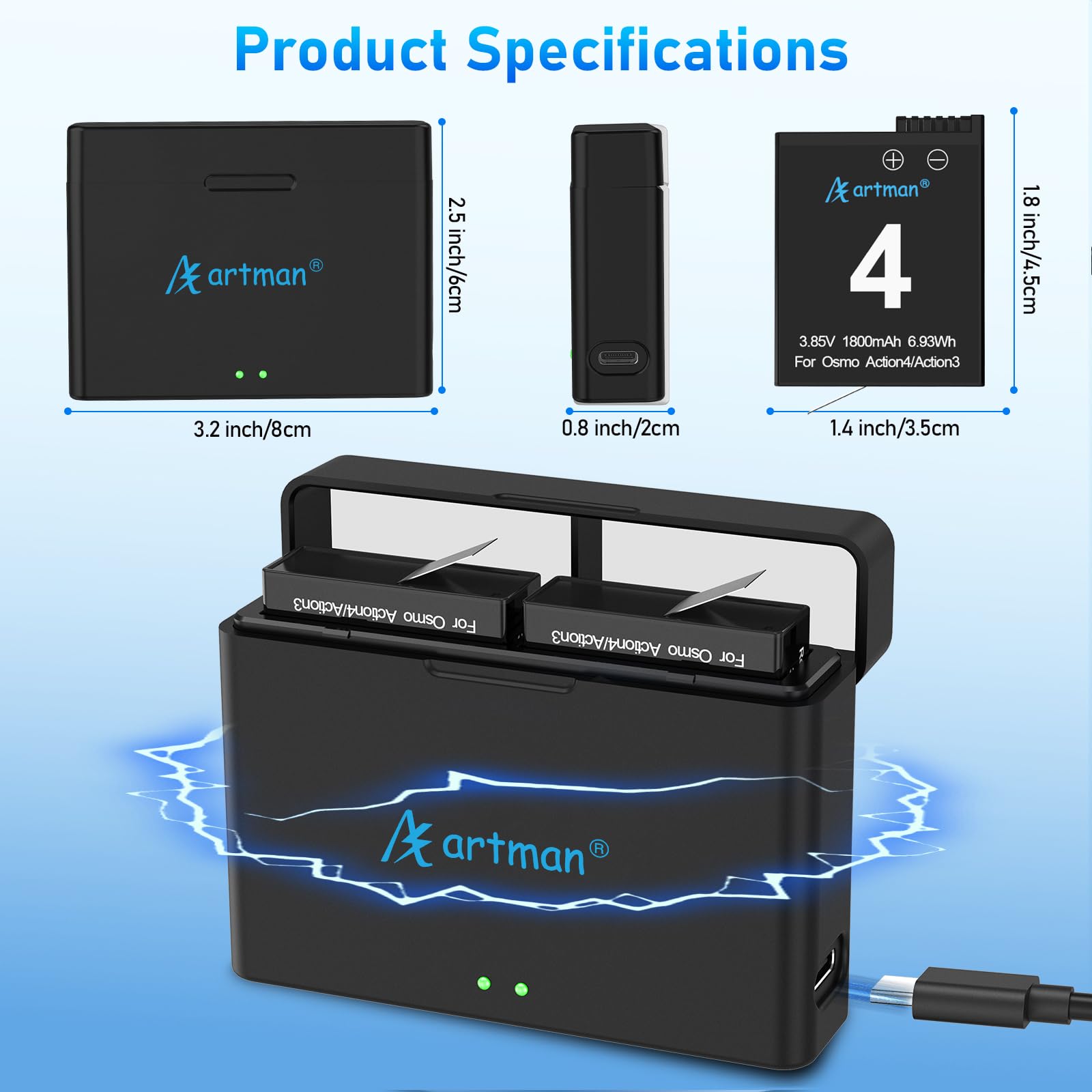Dji Osmo Action Pro Battery TELESIN Osmo Action 3/4 Battery