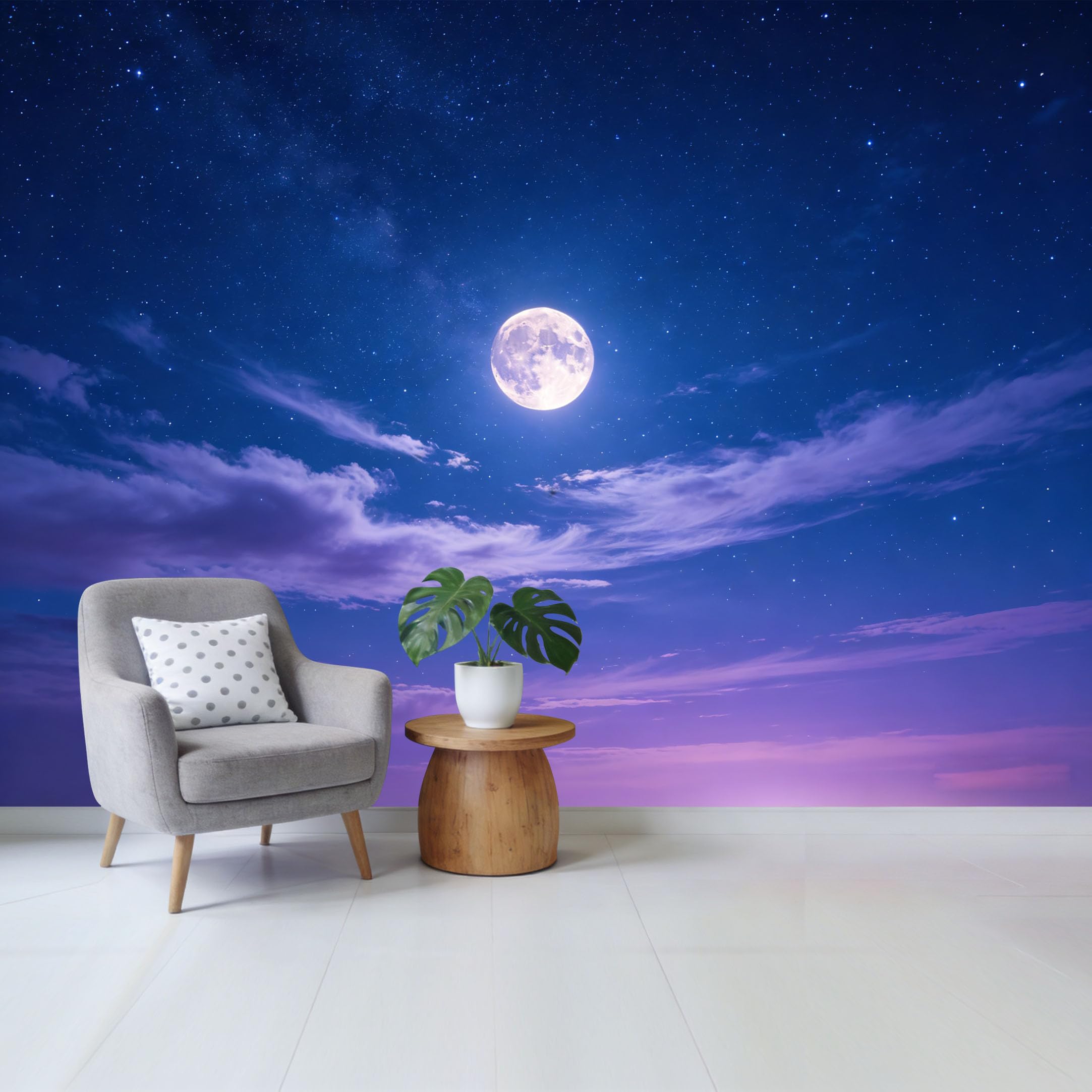 Qzlithotic Yq2605250179 Custom Size Wall Mural Full Moon Starry Night Sky Galaxy Landscape Selfadhesive Wall Fabric Removable Wallpaper For Home Office Decor