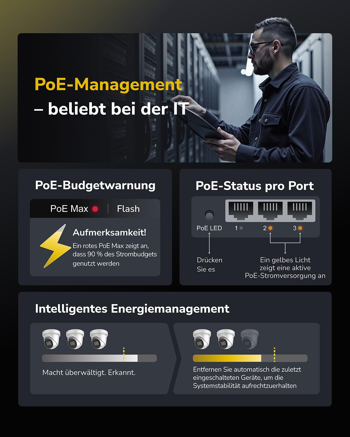 Cudy GS1010PE 8 Port Gigabit Poe Switch, 120W, 2 Gigabit Uplink Anschlüsse, 802.3at/af, Plug and Play | IEEE 802.3at/af Standard, VLAN-Isolierung, PD Watchdog Auto-Recovery, Lüfterloses Metallgehäuse, IP-Kameras, WLAN APs, VoIP