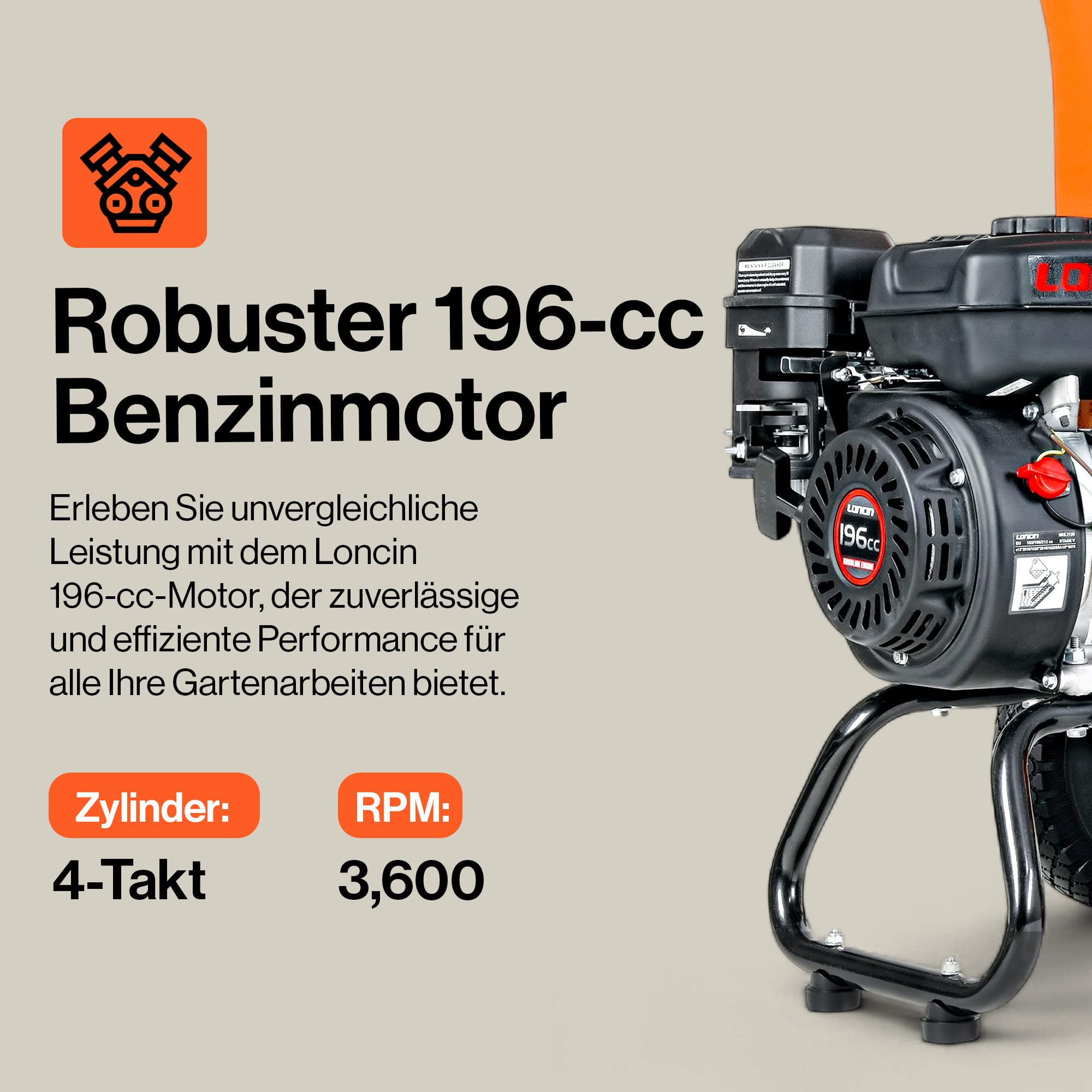 SuperHandy Mini-Holzhäcksler, 196 cm³, kompakt, Äste bis 50 mm | Robuste Stahlkonstruktion; hoher Auswurfschacht mit verstellbarer Führung für präzisen Materialauswur