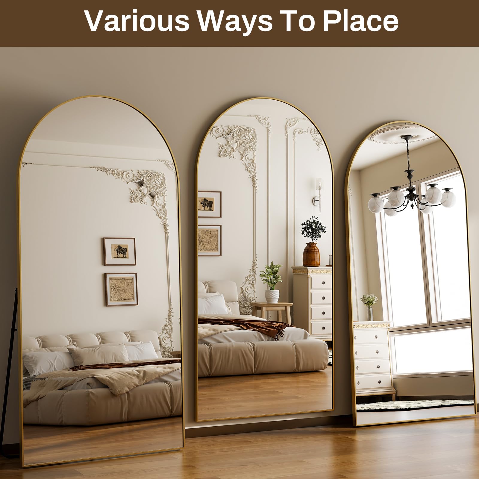HARRITPURE 86x46 inch Full Length Mirror - Oversized Arched Mirror Aluminum Frame Full Body Floor Mirror with Stand for Living Room,Bedroom,Cloakroom,Gold: Gold 71"L x 30"W
