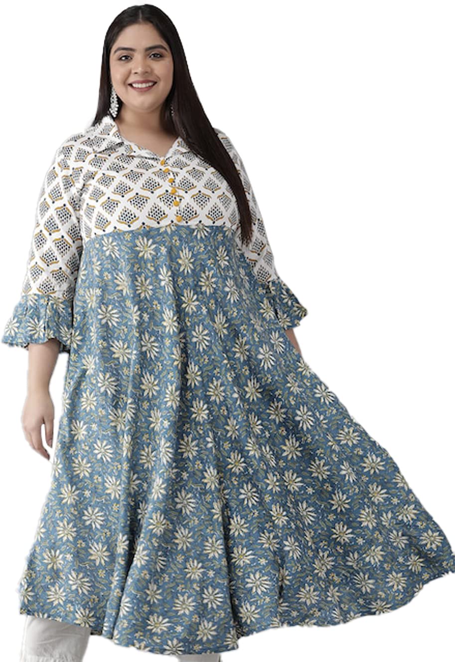 Yash GalleryWomen's Plus Size Cotton Floral Print Anarkali Kurta for Women