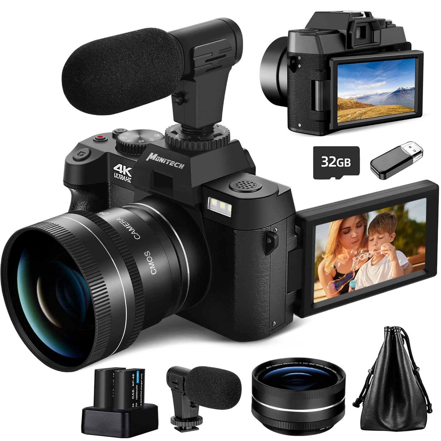 Buy Monitech Digital Camera for Photography 4K 48MP Vlogging Camera for YouTube with 180° Flip