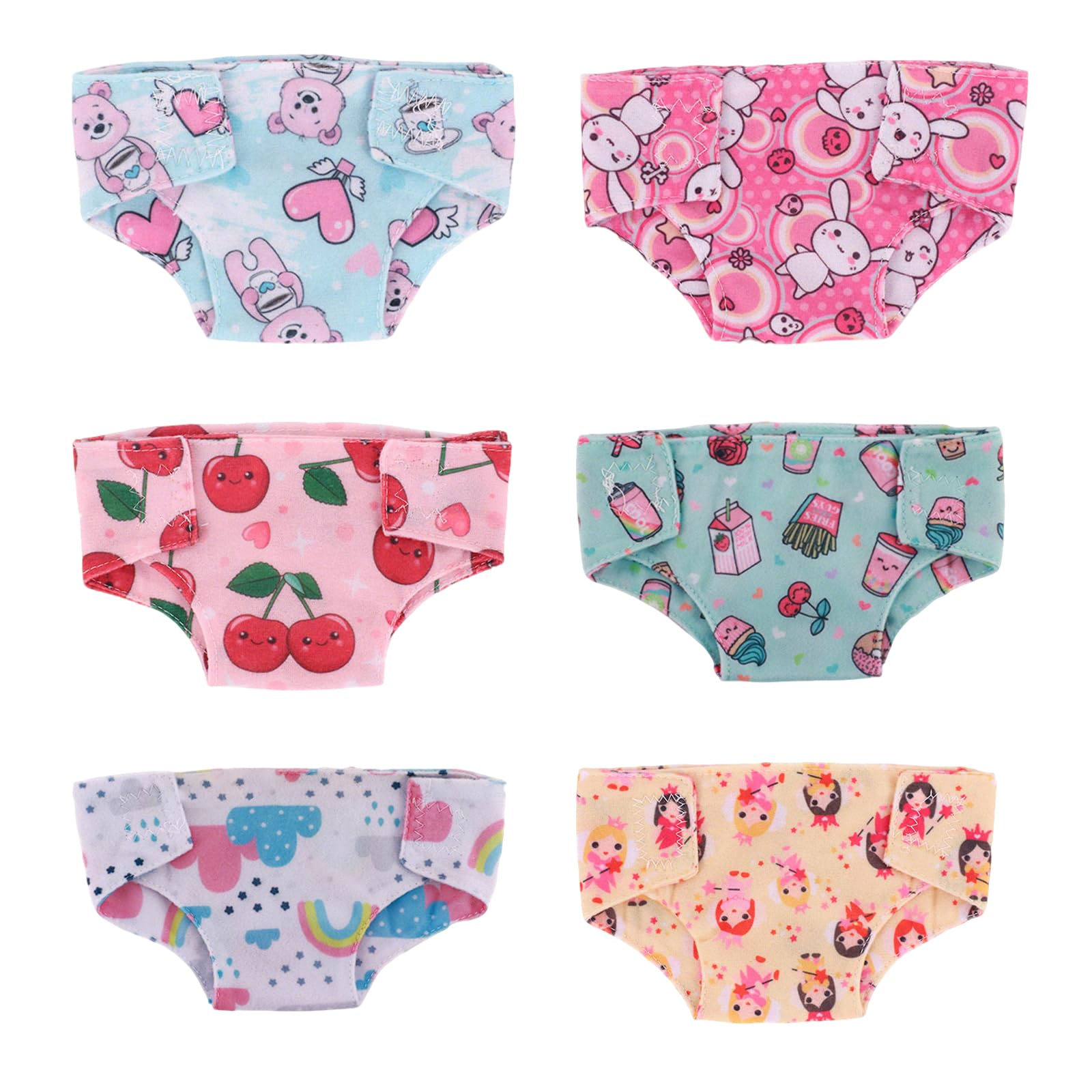 6 Pcs Doll Nappies for 12-17 Inch Boy Girl Doll, Colorful Doll Accessories for 30-43cm Doll Diaper with 6 Color 6 Patterns, Reusable Baby Doll Dressing Accessories Gift for Kids