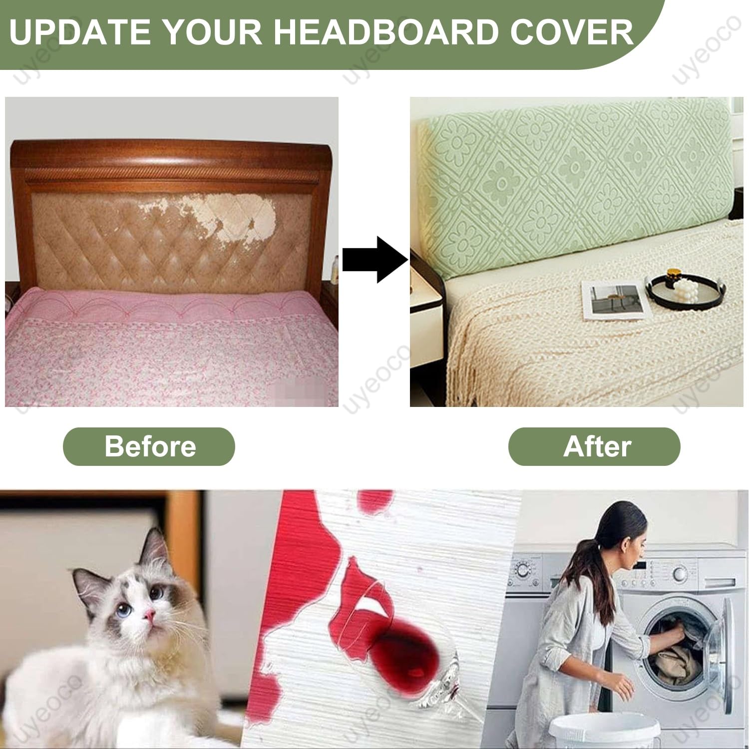 Copritestata x letto Matrimoniale/Singolo Copertura per Testiera per Letto Fodera Elastica Premium Protezione Copri Testata Letto 180/150/200cm Testata Cover Lavabile per Decorazione Camera(A1,200cm)
