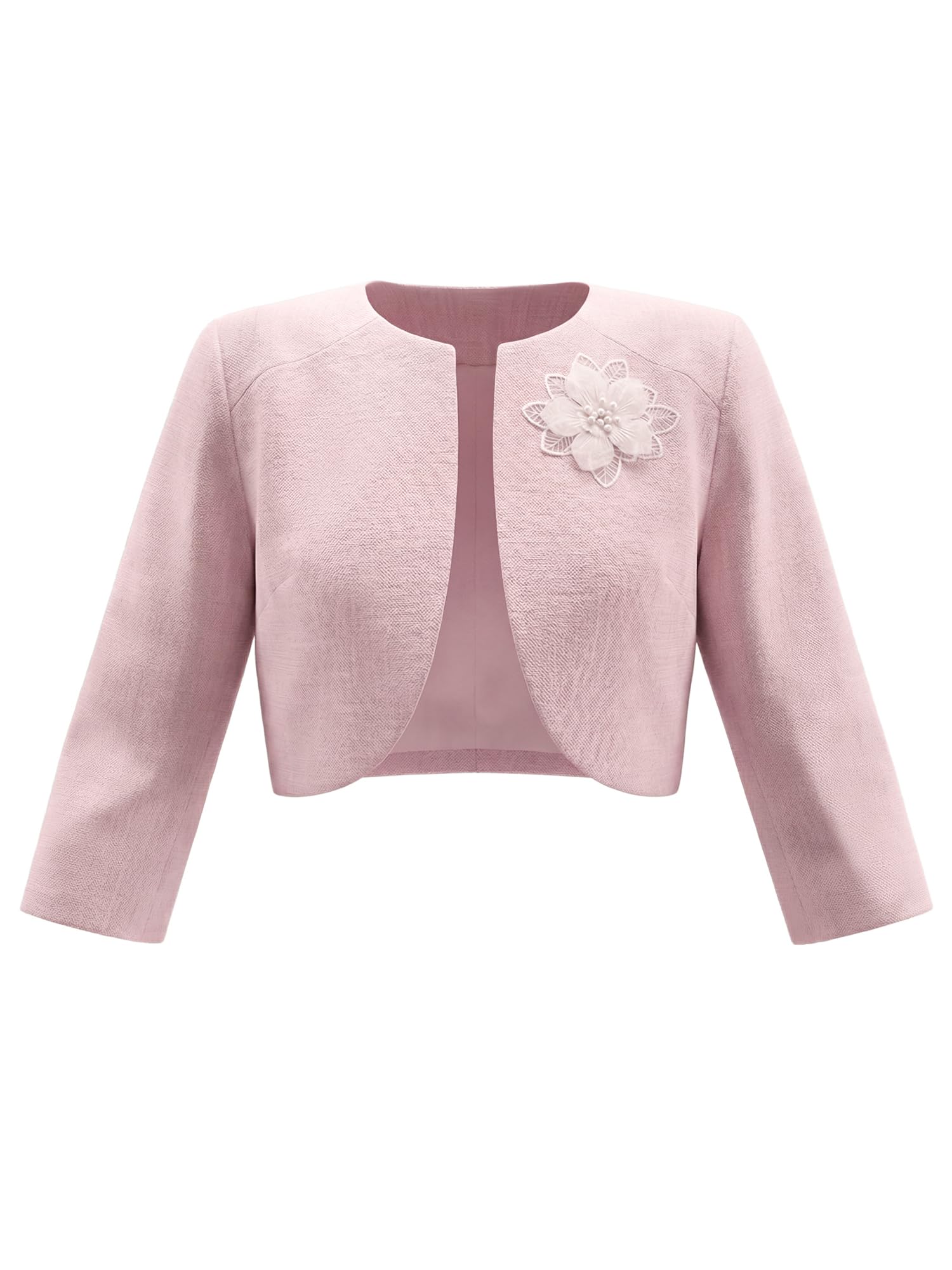 Womens Formal Bolero for Evening Dresses 3 4 Sleeves Flower Decor Open Front Wedding Cocktail Shrugs