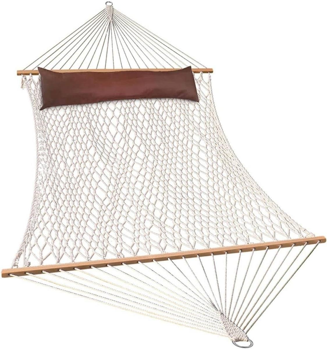 Lazy Daze 13FT Double Rope Hammocks, Traditional Hand Woven Cotton Hammock with Head Pillow and Spreader Bar, Two Person Hammock for Outside Outdoor Patio, Max 450 Lbs Natural With Pillow