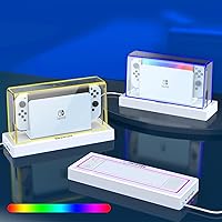 Vista 2 de Mooroer Dust Cover with 16 LED Colors Light Base for Nintendo SwitchOLED, Acrylic Clear Display Box Anti-Scratch Waterproof Slim Dock Case, Cool