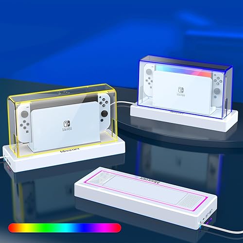 Miniatura 2 de Mooroer Dust Cover with 16 LED Colors Light Base for Nintendo SwitchOLED, Acrylic Clear Display Box Anti-Scratch Waterproof Slim Dock Case, Cool