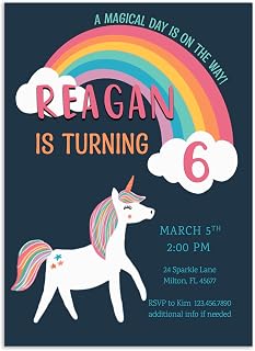 DISCOUNTCARDSTOCK.COM Custom Personalized Birthday Invitations - 25 Premium Invites & 25 White Envelopes - All Age Designs - Made in the U.S.A. (Unicorn Rainbow)