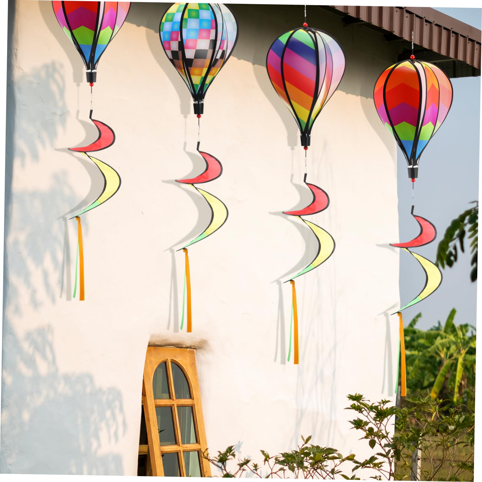 4x Heißluftballon Windspiele - Bunte Garten-Deko Mit Regenbogenfarben