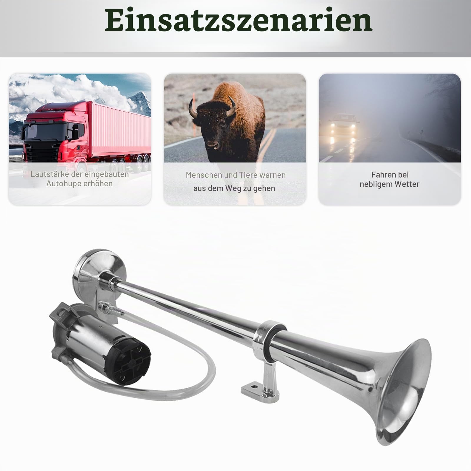 150 Db Traktor-Trompete,2p Lkw Hupe 12v,450 Mm Durchmesser | Geeignet FüR Eine Vielzahl Von Modellen FüR Auto, Lkw, Traktor, Motorrad Und Boot Usw