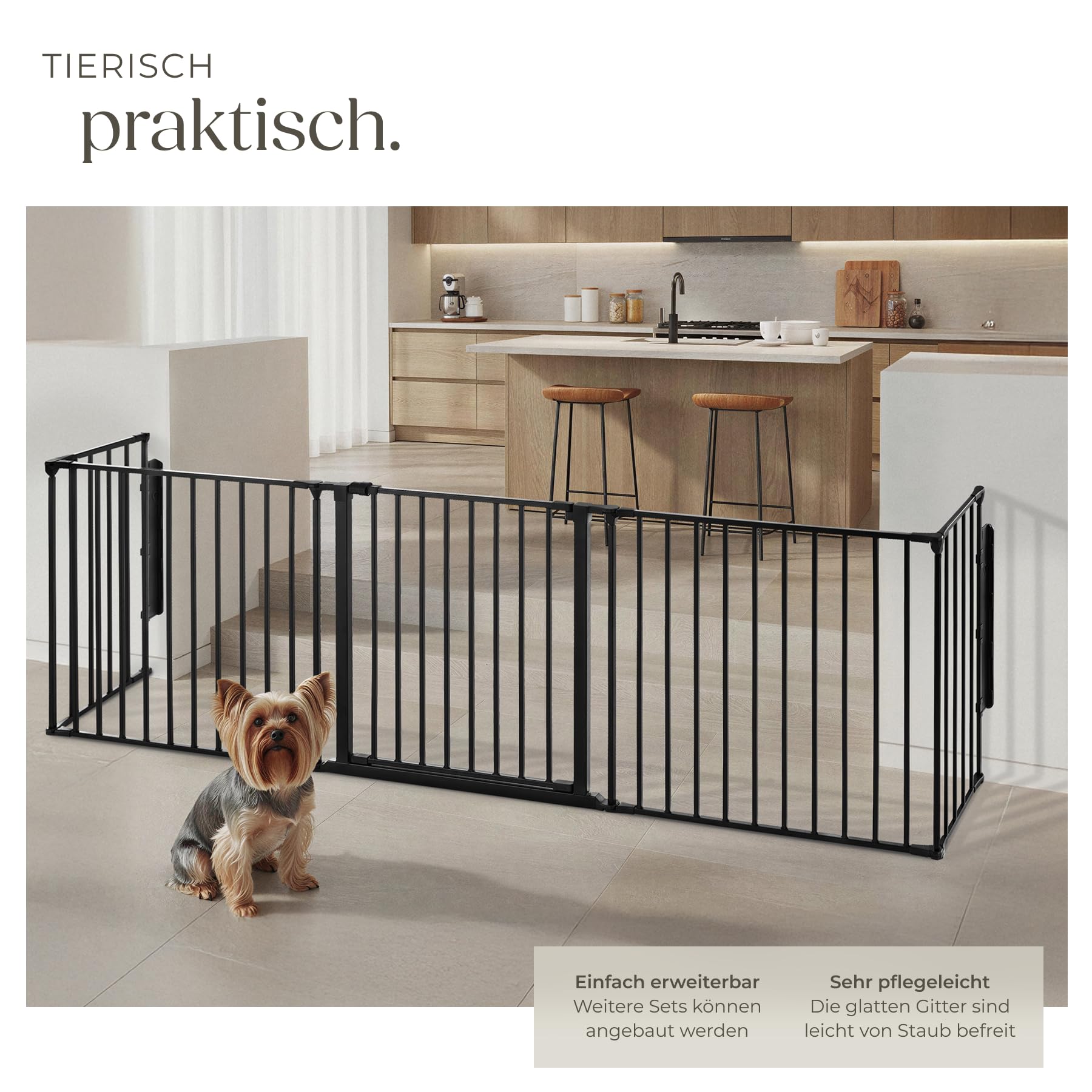 tectake® Kaminschutzgitter mit Tür 290 cm Metall Schutzgitter Ofenschutzgitter Absperrgitter faltbar Tierschutzgitter Türschutzgitter 5 Elemente Laufstall Kinderschutz Tür mit Sicherung - schwarz