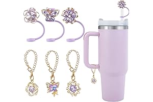 Purple Crystal Flower Straw Cover and Butterfly Straw Topper for Stanley Cup Accessories