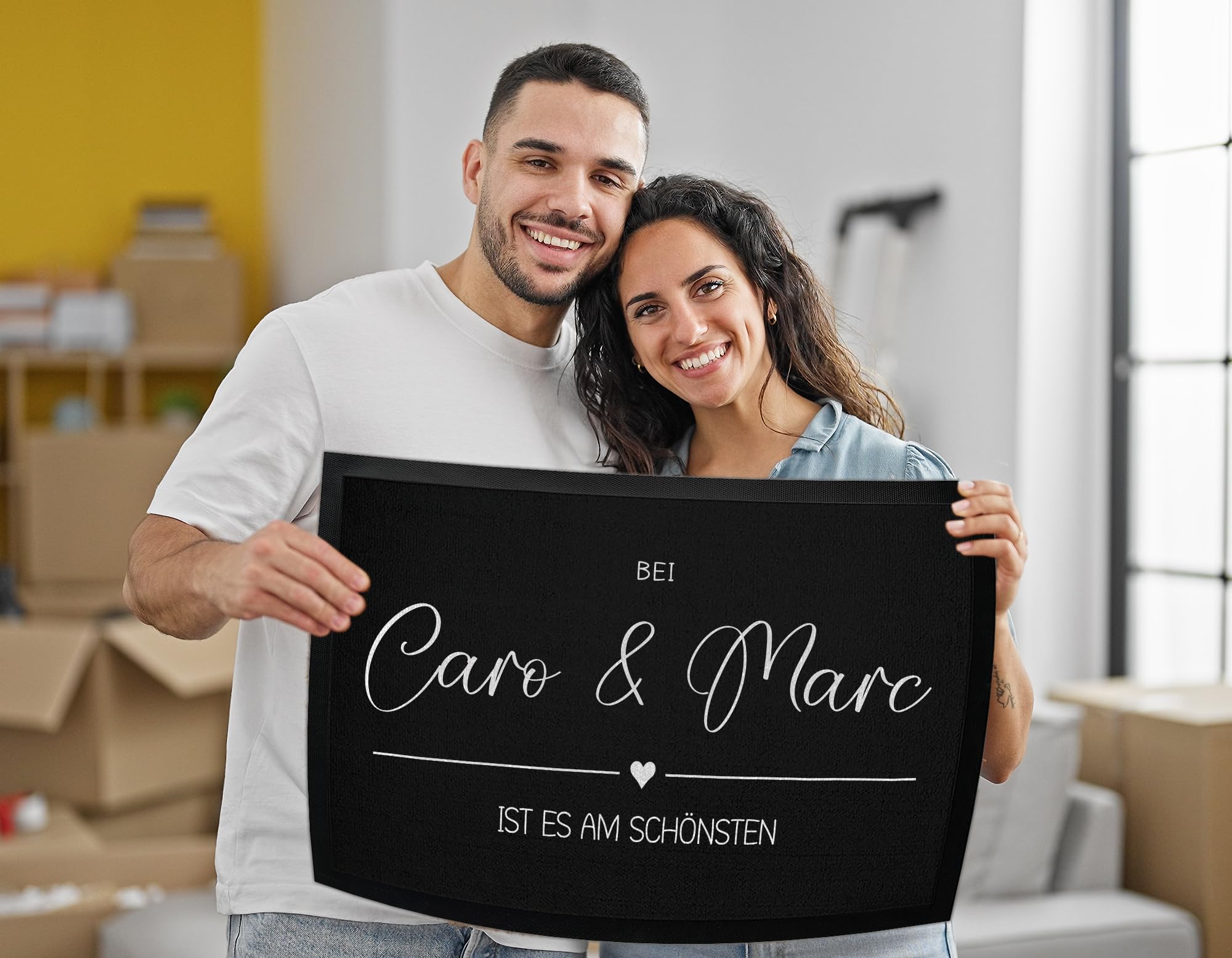 Personalisierte Fußmatte Willkommen bei Familie Wunschtext Name bis 120cm | Türmatte Familie personalisiert als Geschenk Einzug, Umzug, Hochzeit, Verlobung, Geburtstag (75x50cm)