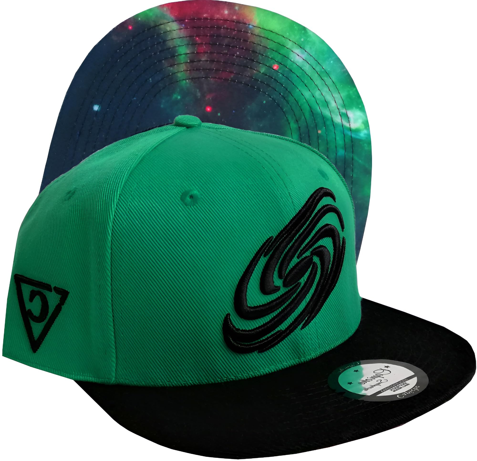 Capiche [99+ Variations] Green Snapback Hats for Men, Galaxy, Colorful Baseball Cap with Black Flat Brim, Cosmic Space, Gorra, Cool Adjustable Bright Green, Gift Dad, Unisex, Painters
