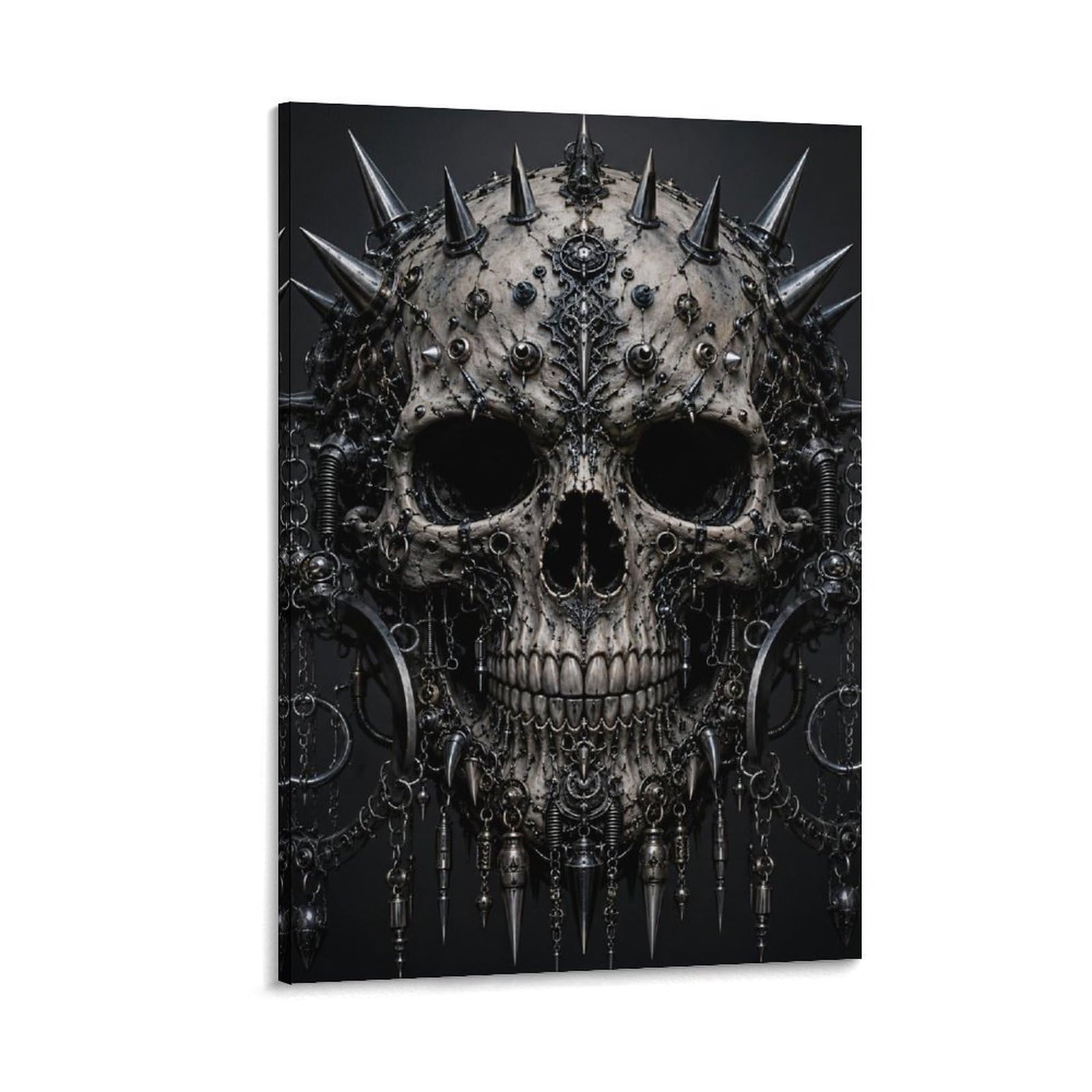 W7C8U2X3 Punk Metal Skull Dark Metal Canvas Wall Art, Gothic Fantasy