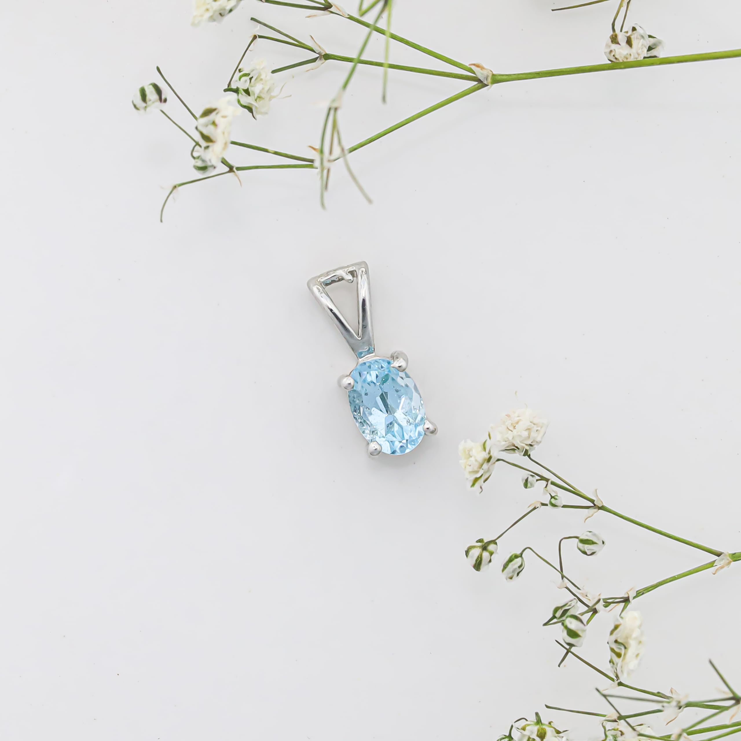 Pendentif en argent sterling 925 avec topaze bleue et breloque bohème ovale de 5 x 7 mm pour femme, bijoux SP-614