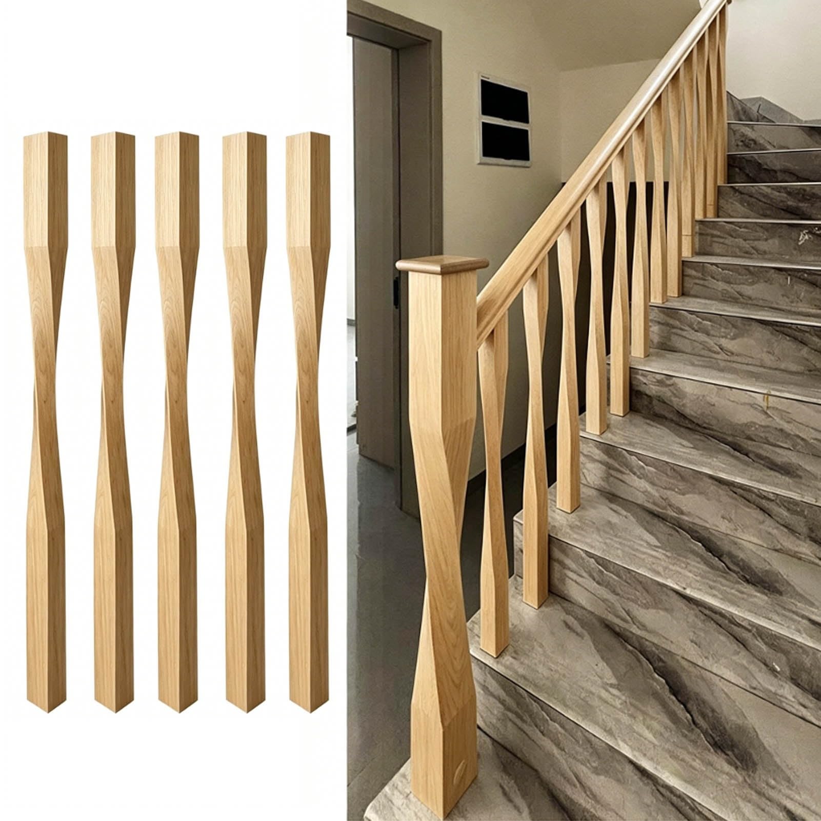 JFBLSD Solid Wood Stair Balusters, Indoor Stair Railing Spindles Contemporary Staircase Spindles Bundles Handrail Parts for Contemporary Home Décor(Wood color,5Pcs)