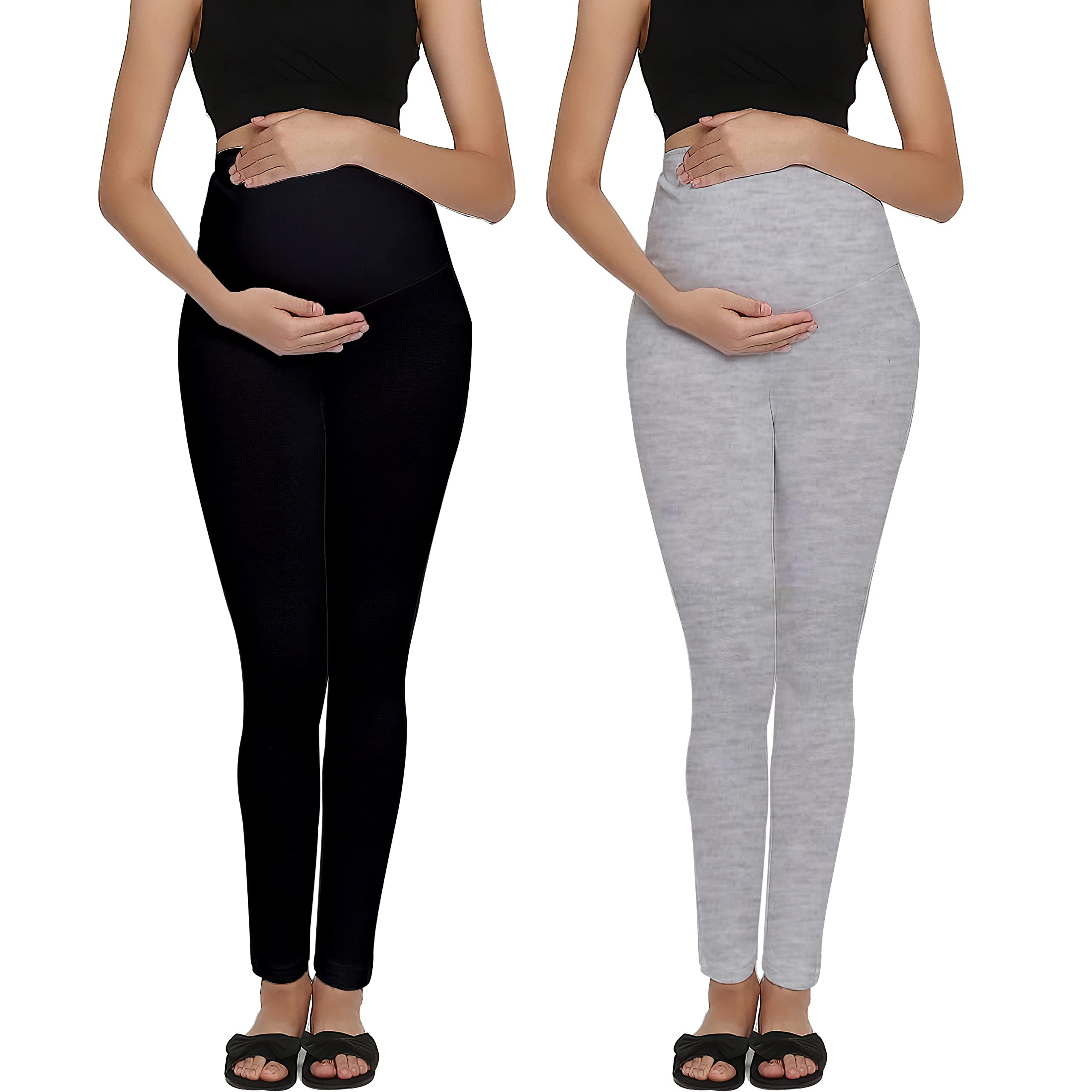 LENAM Cotton Lycra Stretchable Maternity Leggings(Pack of 2) (3XL, Black - Grey Melange) - Image 4 thumbnail