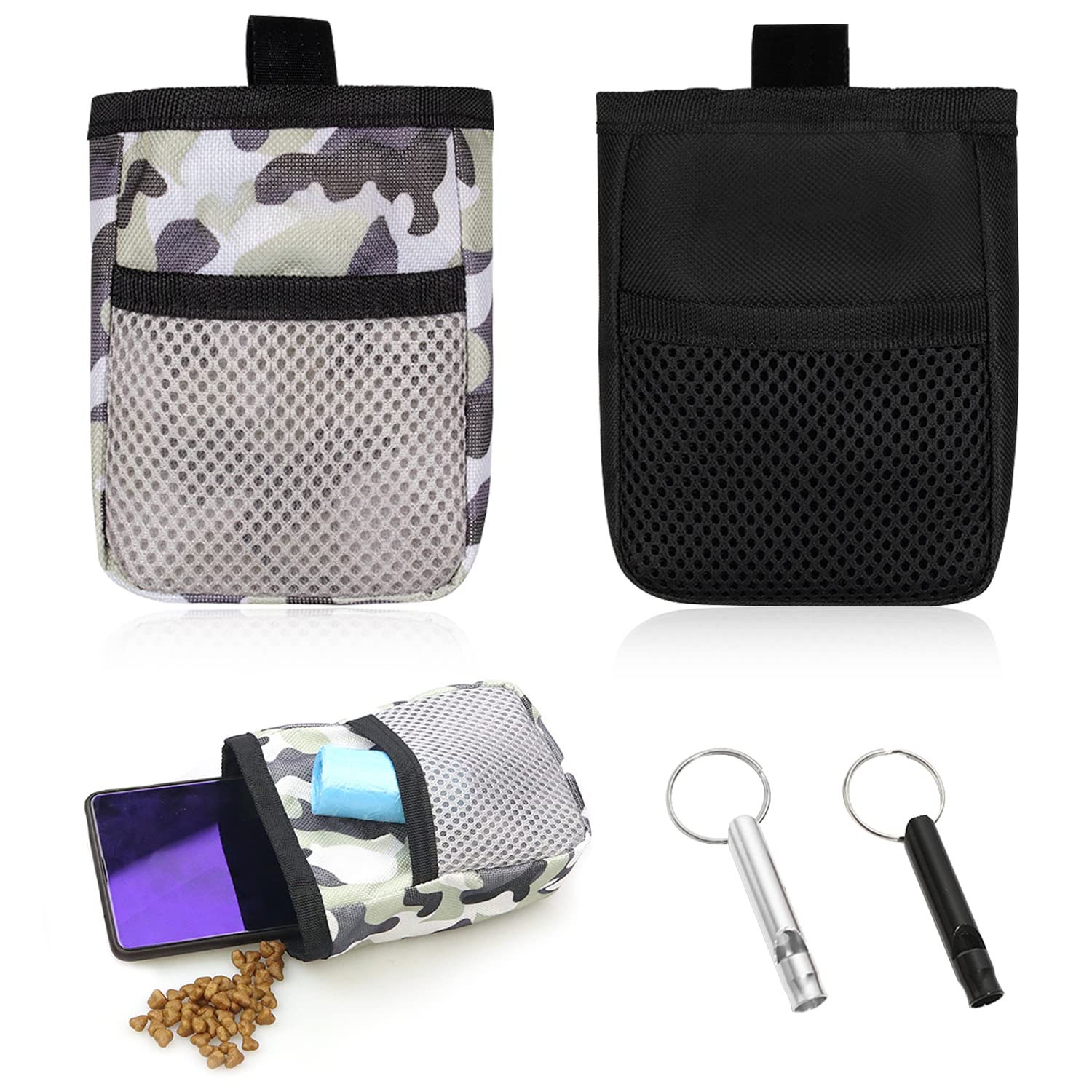 kit de entrenamiento para mascotas de 2 piezas, con 2 silbatos, kit de entrenamiento portátil para exteriores, bolsa de almacenamiento para bocadillos para perros, kit de entrenamiento para perros