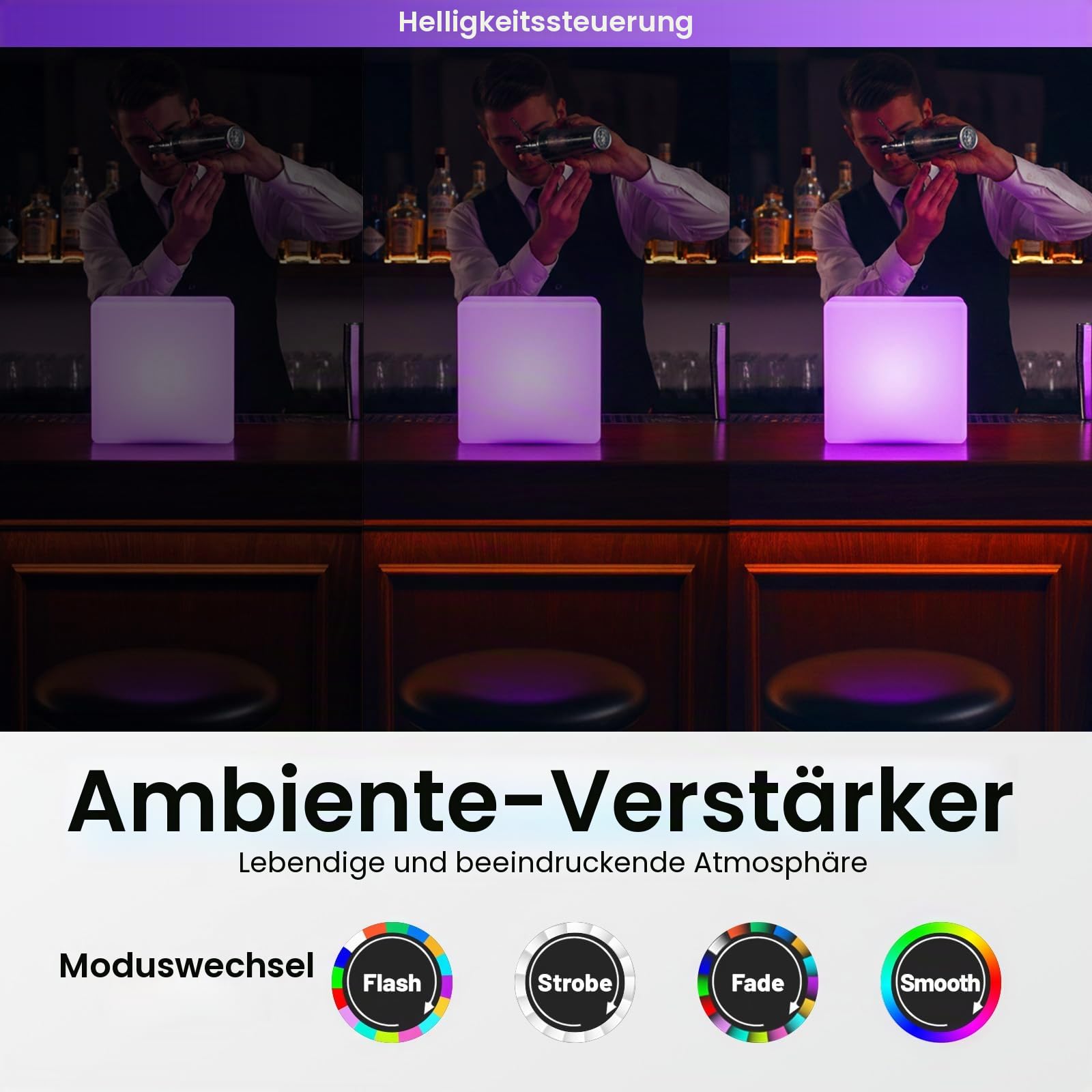 Hocker Leuchtwürfel, Sitzwürfel mit RGB LED Einstellbare Lichtfarben Stuhl Sitz, Leuchtwürfel Hocker, LED Würfel Erstklassiger Sitz, Wasserdicht Cube Outdoor