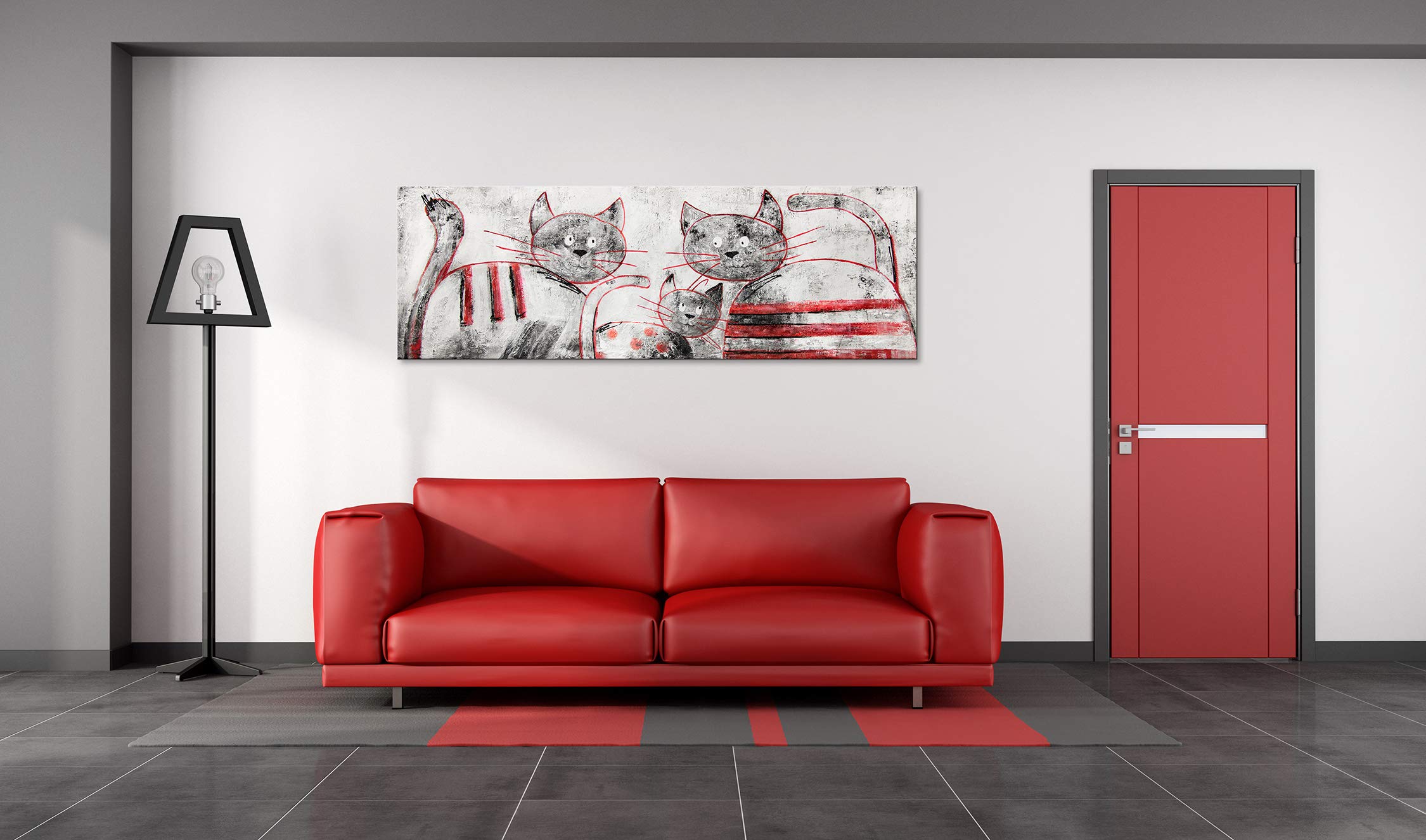 Abstrakt Acryl Gemälde auf Leinwand lustige Katzen handgemalt Wandbilder 150x50 cm