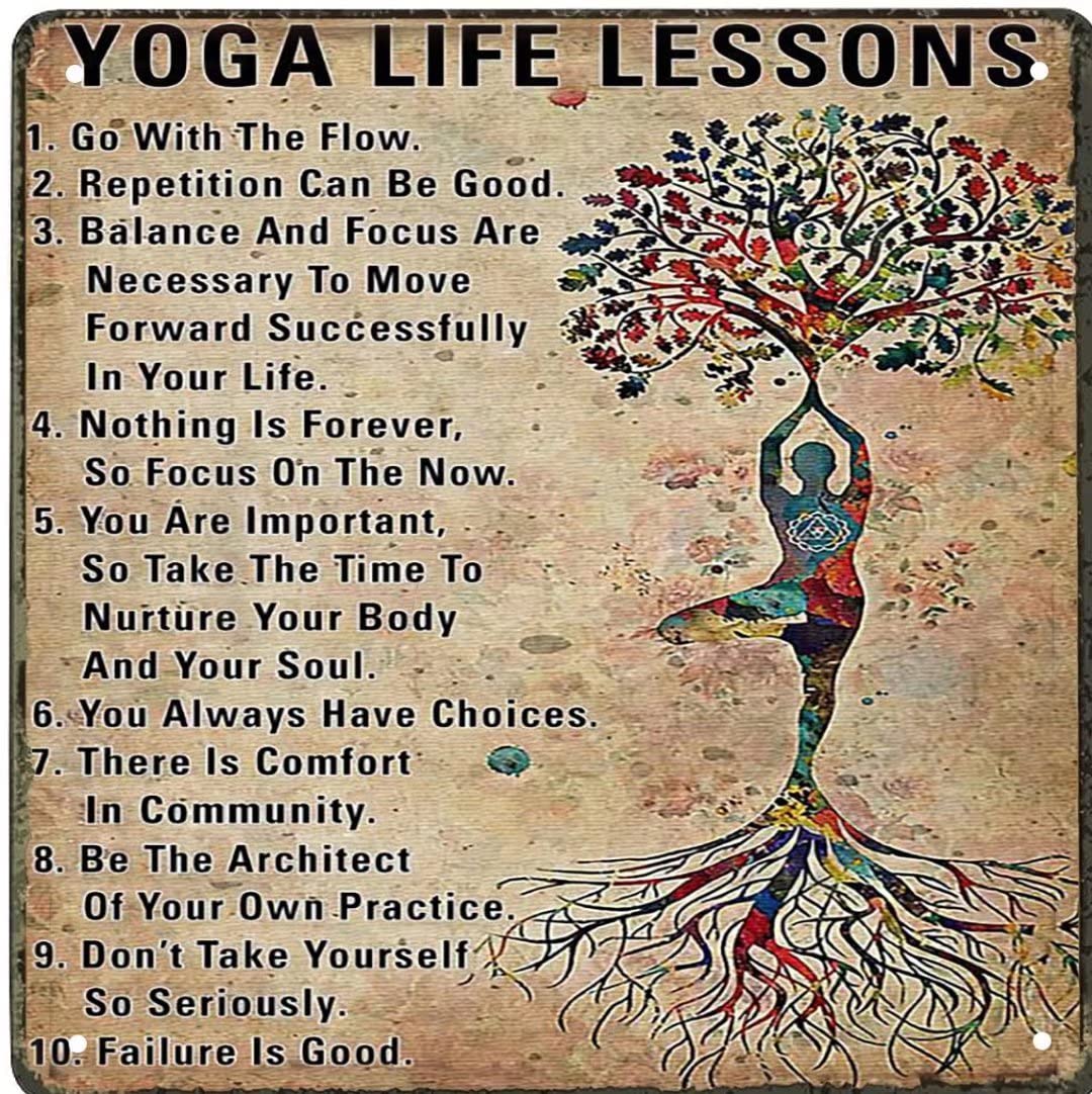 Curteny Tin Sign Vintage Wall Poster Yoga Poster Yoga Life Lessons Namaste Chakra Wall Art Cafe Home Farm Supermarket Bar Pub Garage Hotel Diner Mall Garden Door Wall Decor Art 12X12 Inch