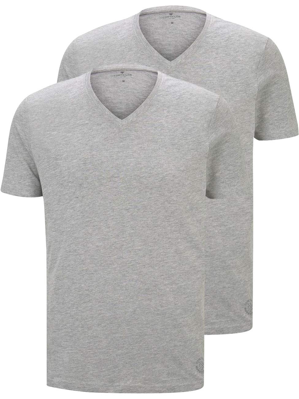TOM TAILOR Herren T-Shirt mit V-Ausschnitt im Doppelpack, 11087 - Middle Grey Melange, XXS