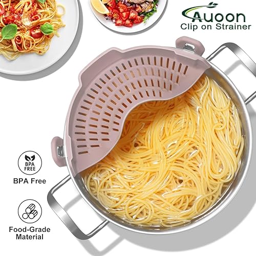 Miniatura 2 de AUOON - Colador grande con clip para todas las ollas y sartenes, colador de silicona de gran tamaño, diseño familiar, colador de pasta, colador de