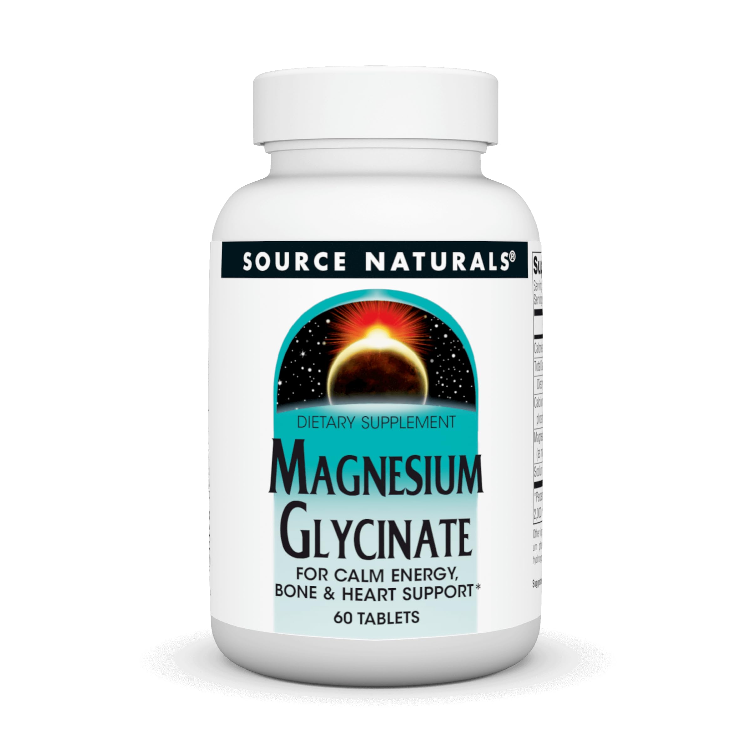 Source Naturals Magnesium Glycinate, Chelated for high Absorption | for Calm Energy, Bone & Heart Support*, 200 mg per Serving - 60 Tablets