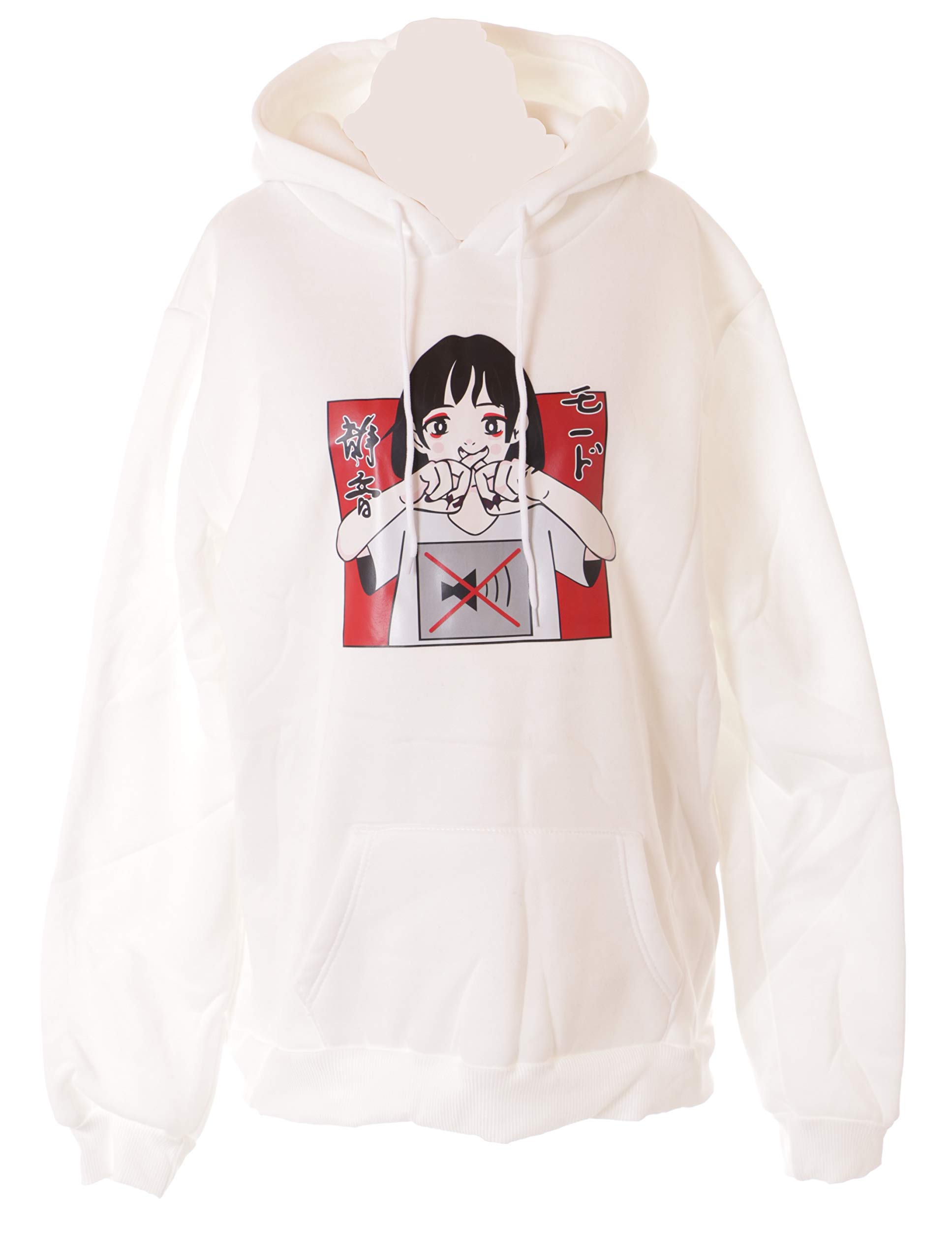 Kawaii-Story TS-237-2 White Manga Girl Be Still Quiet Pastel Goth Hooded Sweatshirt Harajuku Kawaii