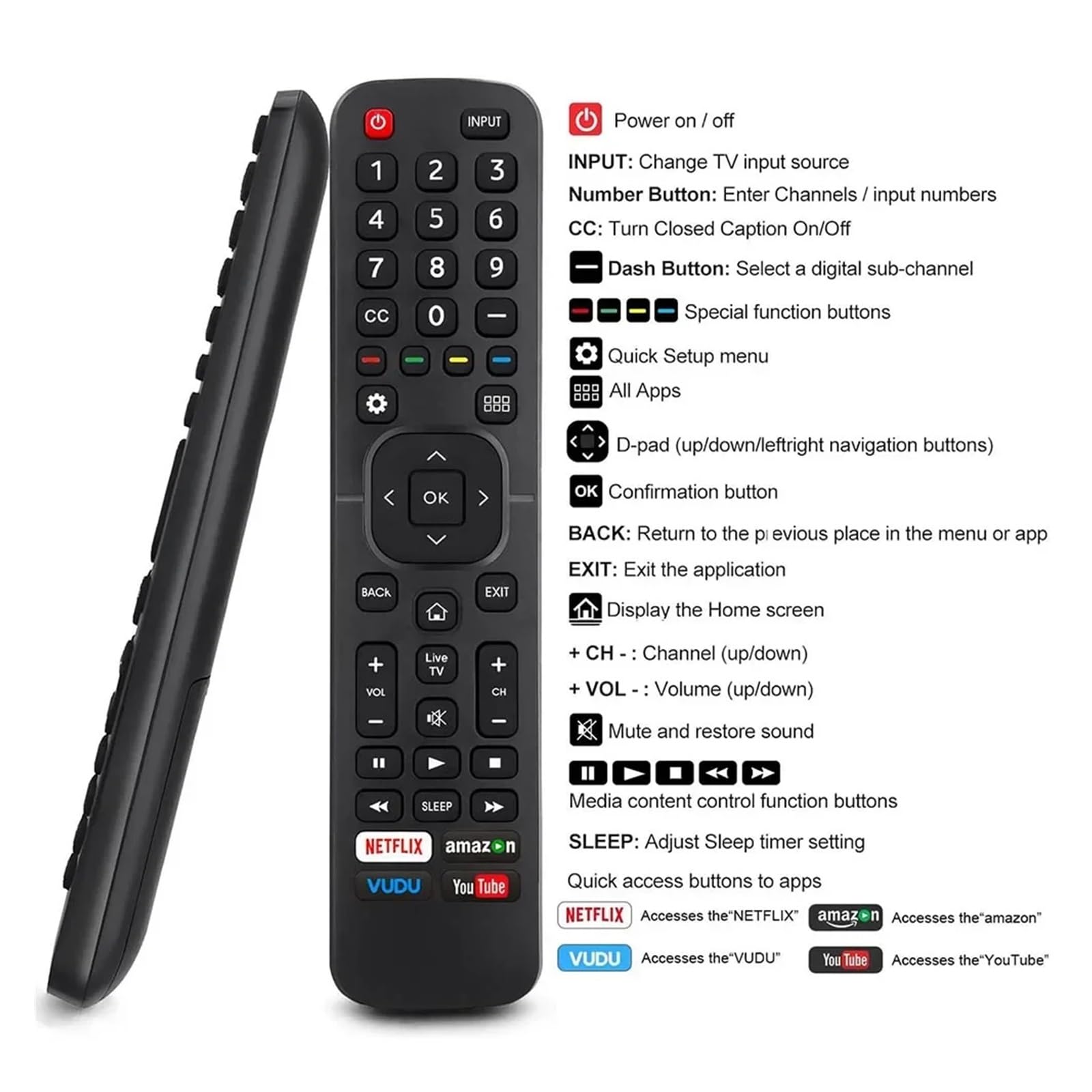 1 telecomando universale for Hisense TV 4K LED HD UHD Smart TV di ricambio EN2A27 EN2A127H EN2A27HT