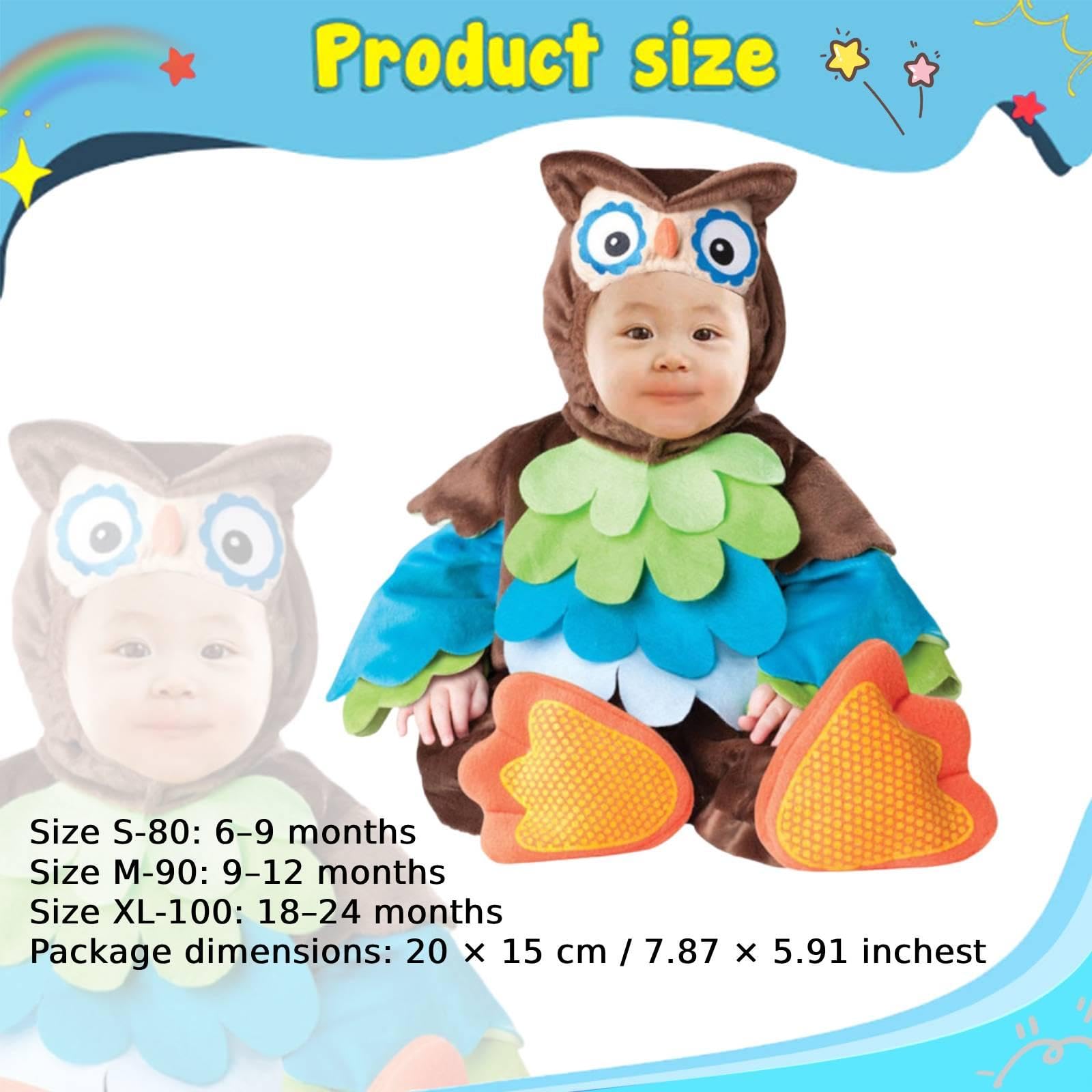 rockible Costume da Cucciolo di Animale, Tutina con Cappuccio, Accessorio per Travestimenti, Divertente e Originale, per Halloween, spettacoli teatrali e, Gufo, S