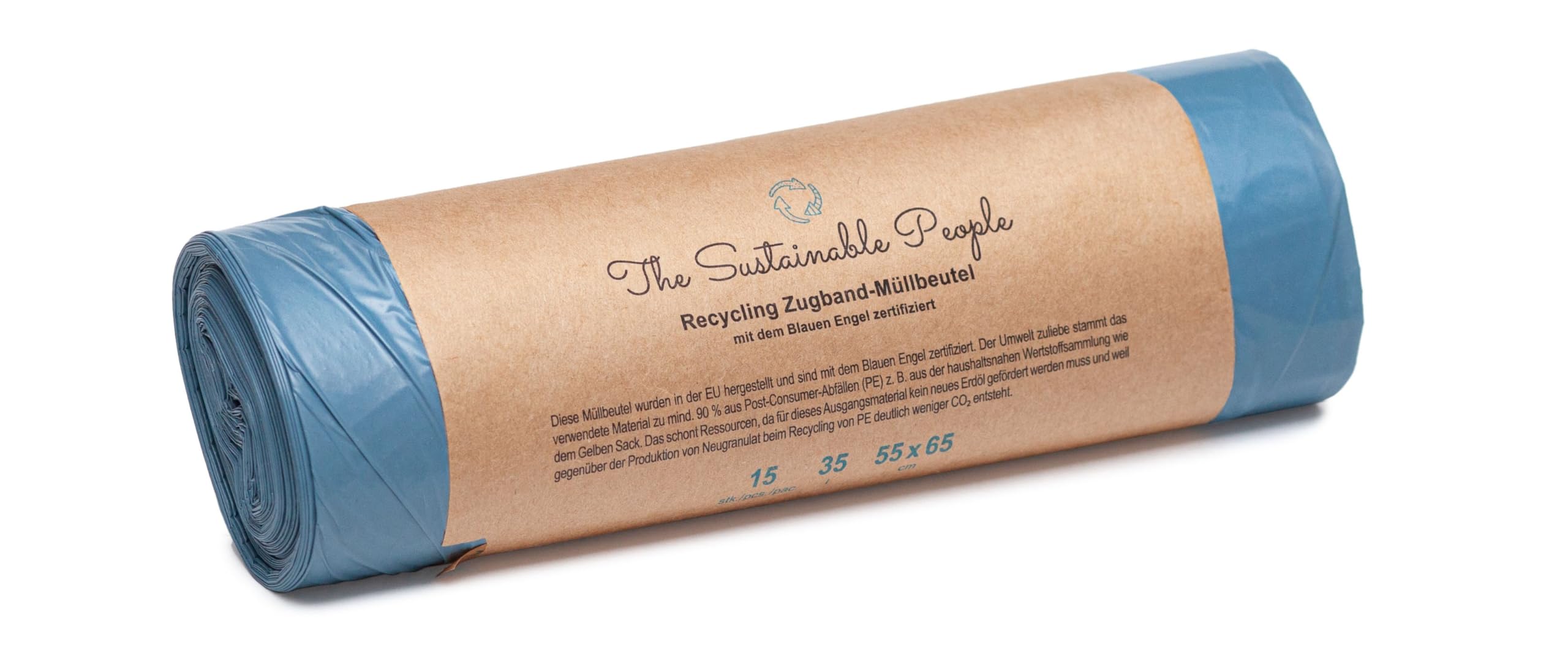 The Sustainable People Sacchi per rifiuti recycling con laccio 35L - realizzati con almeno il 90% di materiale post consume (PE) - per i rifiuti residui e materiali riciclabili (15 pezzi)