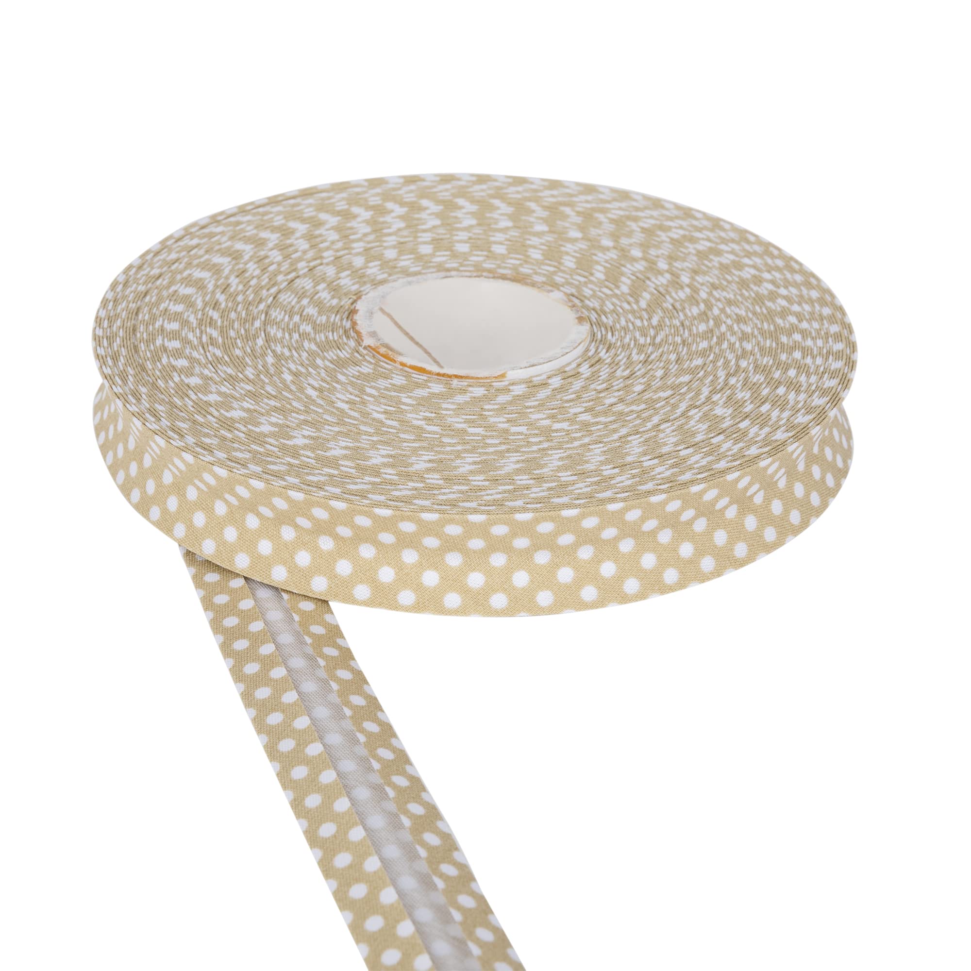 Polka Dot Bias Binding Tape 18mm Cotton Twill Tape for Sewing, Bias Binding, Bunting, Binding & Bias Tape Versatile Sewing Accessory Ideal for DIY Craft Projects by Discount Fabrics LTD (Beige,5m)