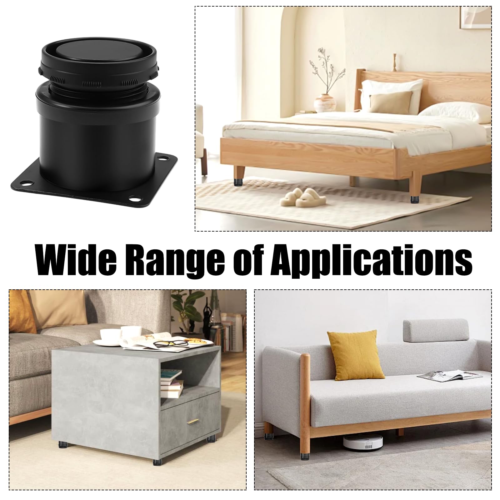 Piedini Regolabili Per Mobili - Set 8 Pezzi In Acciaio, Altezza 0-15mm, Per Letti E Divani - Foto 3