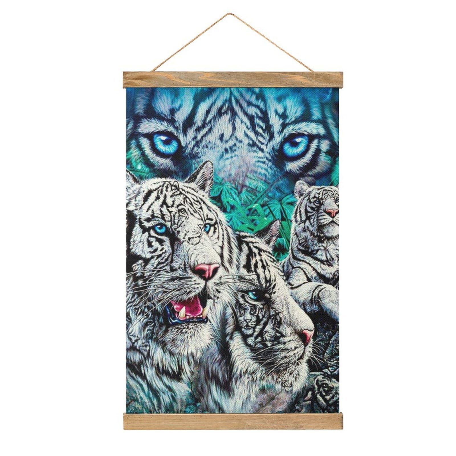 CGSBNGHA Fierce Whites-tiger Wall Art Prints Linen Hanging Painting Scroll Paintings Pictures Decor for Home