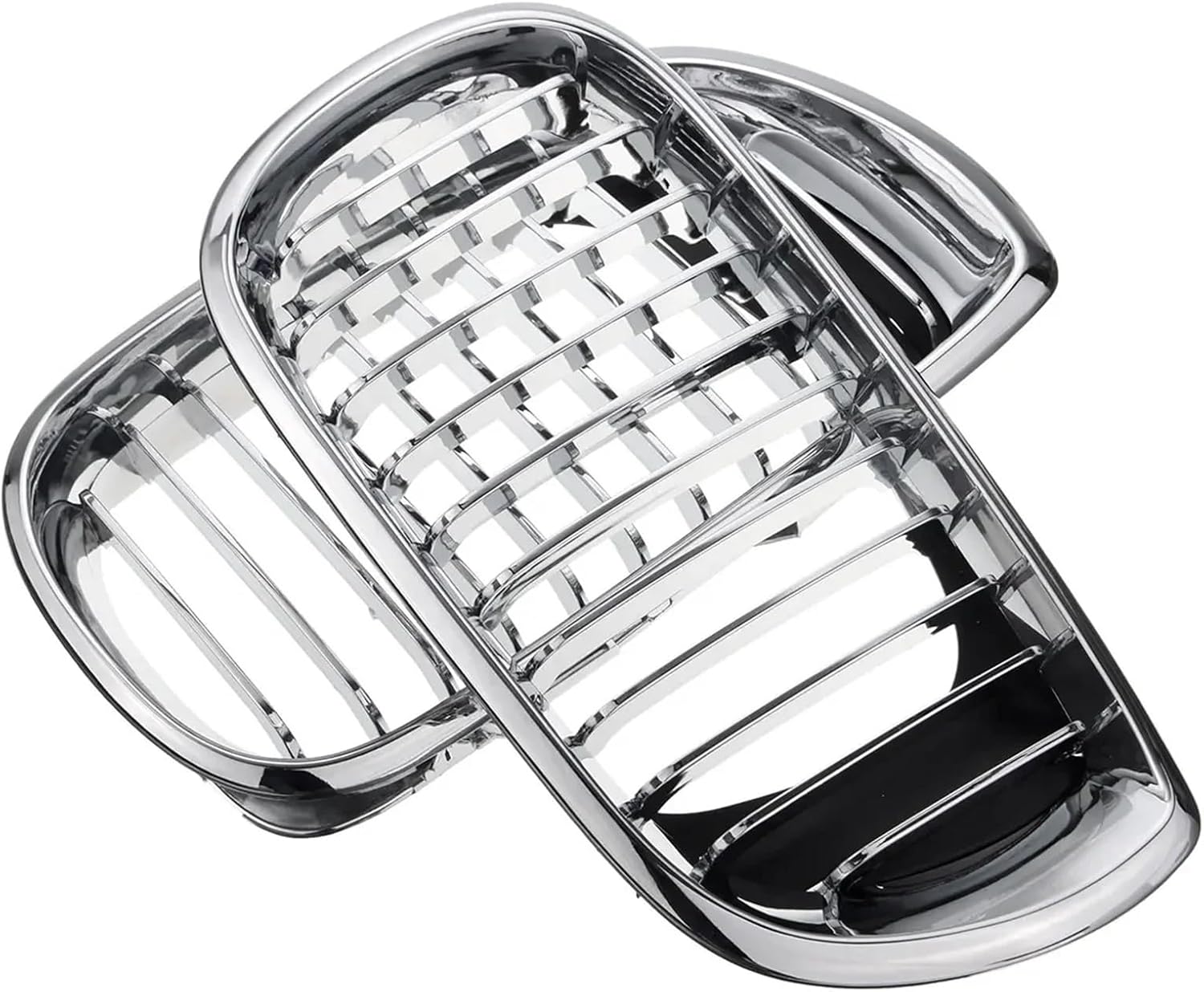 Pair Chrome Front Bumper Kidney Grill Compatible with E46 4 Door Sedan 320i 325i 325Xi 330i Facelift 2002-2005 Front Hood Grille Grill(Chrome W Black)